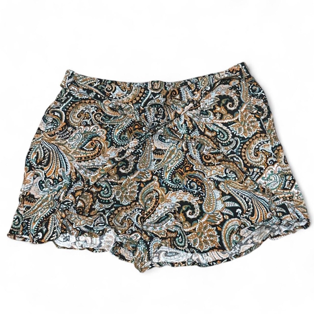 Primark Black and Brown Shorts with paisley design and adjustable waist